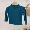Filles champignon bord coton solide tricoté bas chemise automne bébé enfants filles mince élastique à manches longues T-shirt hauts P4 288 G1224