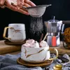 Nordic Marble Coffee Mugs Matte Luxury Water Cafe Tea Milk Cups Condensed Coffee Ceramic Cup Saucer Suit with Dish Spoon Set Ins 210804