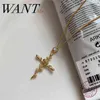 WANTME Ethnic Real 925 Sterling Silver Smiple Cross Rose Flower Pendant Cuban Chain Necklace for Women Religion Faith Jewelry 210507