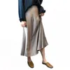 Satin Skirt Women Spring Fashion Elegant Office Ladies High Waist Fishtail Retro Black A-line Long Skirts Female LR1201 210531