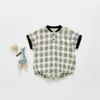 Infant Baby Rompers Short Sleeve Plaid O-neck Jumpsuits Cotton Casual Newborn Climbing Clothes Summer Fashion Kids Clothing 2 Colors BT6527