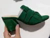 2021 fashion women luxury thick heels slippers office lady soft suede sandal shoes girls casual outdoor 8CM heel chunky sllides black green red leather big size 35-42