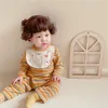 Spring and Autumn striped long-sleeved printed romper baby climbing clothes bibs Coverall girl 210515