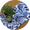 Gratis kinesisk stil blå blommor bord löpare dekorera mesa hogar bomull linne chemin de tafelloper för fest 210628