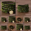 Bracelets feitos ￠ m￣o 5 linhas Bracelete de couro BOHO Verde Imperial Jaspers Mindedas Arte TEMANDA TENHA VINTAGE J￳ias Presente de t￪nis Drop Drop 2021