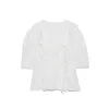 Irregular Turn-down Collar Fungus Design Blouses Women Japan Style Elegant Solid Button Up Shirt Summer Chic Sweet Tops Mujer 210525