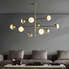 Modernt vardagsrum Koppar ljuskrona Lampor Lampa Lyx Bedroom Hängsmycke Lighting Circle Light Fixture Glass Ball LED Hanglamp