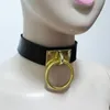 Sexig mode harajuku handgjorda läder choker bälte rock punk goth krage dubbel o-rund stud guldfärg färg halsband vridmoment chok2863