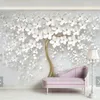 Wallpapers 3D Reliëf Witte Bloem Behang Muurschilderingen Afdrukken Po Muurschildering Voor Trouwzaal Thuis Muur Decor Moderne Bloemen Papierrollen