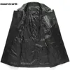 Mauroicardi Höst svart PU Läder Trench Coat för Kvinnor Långärmad Dubbelbröst Elegant Lyx Brittisk Style Fashion 211110
