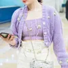 Foridol flower embriodery purple cropped cardigan sets women vintage knitted oversized autumn winter mohair sweater cardigan 210415