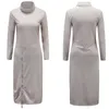 High Neck New Autumn Women Casual Dress Side Zipper Up Split Sexy Party Dresses Långärmad Straight Vestidos Toppar 210419