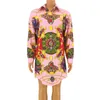 Designer Roze barokke print Jurken Runway Hoge Kwaliteit zomer Casual Shirt Jurk Vrouwen Vestidos Robe Femme dropshopping 210520