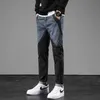 Mode Streetwear Men Jeans Högkvalitativ Spliced ​​Designer Elastic Slim Fit Patchwork Denim Trousers Koreanska Stil Hip Hop Byxor