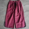 Johnature enkellange broek casual losse zomer elastische taille vaste katoen linnen broek comfortabele vrouwen broek 210521