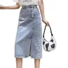 Fashion Women's Denim Skirts Spring/Summer Breasted Slit High Waist and Thin All-match Hip Skirt 210520