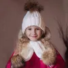 ウォーラールウィンターファッション暖かいクリスマス子供ニットビーニー帽子と毛皮の毛皮の耳の耳の帽子が付いているスカーフ