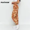 Aachoae الأزياء طباعة sweatpants المرأة مرونة الخصر الرياضة نمط السراويل الطويلة الإناث فضفاض عارضة السراويل سيدة pantalon 210413