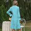 Tassel Tie Neck Casual Print Midi Dresses Spring Women Fashion High Waist Long Sleeve A-Line Dress Lady 210510