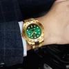 Homens relógios de ouro Strap Sport Watch Wrist Waterproof Quartz para Homens Moda moldura verde da data cara Whatches Tag