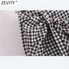 Zevity Women Vintage Plaid Print Bow Tied Casual Slim Hot Bermuda Shorts Donna Chic Cerniera laterale Estate Pantalone Cortos P1087 210419