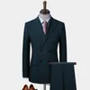 Slim Fit Mens Double Breasted Suit Dark Green Men Wedding Suits 2021 Bruidegom Tweedelig kostuum Homme Bruidegom PROM DRAAG Q1129 Heren Blazer