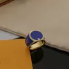 Europe America Fashion Men Lady Women Rings Titanium Steel Blue Enamel V Initials Flower Colors Signet Ring M68265 Size US6-US9