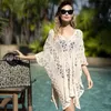 Sexy Branco Crochet Biquíni Cover-Ups Glamorous Hollow Out Tops de Verão Plus Size Mulheres Praia Desgaste Nadar Terno Cobertura Up Q1249 210420