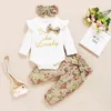 0-18M born Infant Baby Girl Flower Clothes Set Autumn Winter Long Sleeve Romper Floral Pants Headband Outfits Costumes 210515