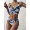 Marble Print Bikini Women Swimsuit High Waist Set Push Up Swimwear Female Brazilian Bathing Suit Beach Wear Biquini 210611