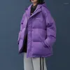 Dames Down Parka Winter Jas Dames Paars Solid Katoen Gewatteerde Brood Korte Harajuku College Stijl Warm Streetwear Mode Bubble Jas