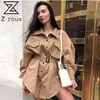 Trench donna manica lunga in cotone giacca a vento cintura a vita alta cappotti moda autunno sottile 210513