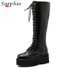 Boots Woman Lace Up Knee High Platform Wedges Quality Fashion Casusal Shoes Goth Girls