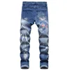 Herren-Jeans, 3D-gedruckt, Streetwear, Distressed-Passform, stilvolle, schmale Denim-Hose, dehnbar