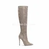 Bottes peau de serpent genou haute femmes gaufrage talon mince chaussures d'hiver pour fourrure grande taille 45 Sexy printemps automne équitation