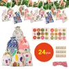 Cottons Linen Xmas Drawstring Bag Set Christmas Decorations 24 digital sticker Countdown Calendar drawcord gift-bag T9I001499