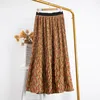 Chiffon Vintage Floral Skirt Women High Waist Print Pleated Long Skirts Spring Summer New Korean Casual Splicing longuette 210415