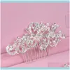 Jewelryrose Gold Color Wedding Hair Combs For Bride Crystal Rhinestones Pearls Women Hairpins Bridal Jewelry Aessories Clips & Barrettes Dro