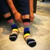 Men's Socks 1 Pair Male Cotton Colorful Striped Jacquard Art Hit Color Dot Long Happy Dress Sock