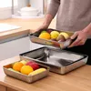 Stainless Steel Rectangular Bakeware Nonstick Pans Fruit Bread Food Storage Trays Plate Kitchen Deep Steamed Dish Baking Tools 211110