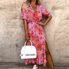 Summer New arrival Floral Pattern Slim Dress Casual Short Sleeve High Waist Dresses Female Sexy V-Neck Outdoor Colorful Dresses X0629