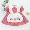 Summer Baby Girls Short Sleeve Strawberry Grid Dresses Children Kids Girl Princess Clothing 210429