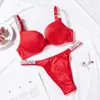 Sexy VS rhinestone letters underwear women's suit gather girls comfortable bra set rhinestone lingerie pink Q0705