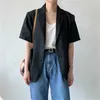 Sungtin coréen lin coton chemisier blazer veste femme élégante lâche femme décontractée blazer en lin 2021 poches vintage streetwear x0721