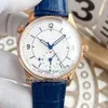 2021 Wysokiej jakości Master Geographic 1428530 Mężczyzna Automatyczny Zegarek Rose Gold Q1428530 Wielofunkcyjny 40mm Gents Sport Zegarki Niebieski Skórzany Pasek