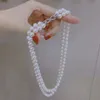 Mão knotted dupla uso 100cm 8mm branco branco shell pérola colar micro inlay zircon acessórios camisola cadeia moda jóias