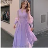 spring French Gentle Temperament High-End Lace Dres Spring V-Neck Elegant Mesh Stitching dress Vestido 210531