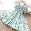 Meisjes jurk meisje zomer es off shoulder floral flower party formele sundress kids es voor 210429