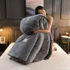Bettwäsche-Sets Home Textil-Bettdecke Set Solide Farbe Steppdecke für Schlafzimmer Coral Samt Bettbezüge verdicken warme Queen-Größe