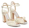 Designer Perfeito Mulheres Sacora Sandálias Sapatos Elegant Branco Pérolas Strap Lady High Saltos Party Noiva Noiva Bombas Gladiador Sandalias EU35-43